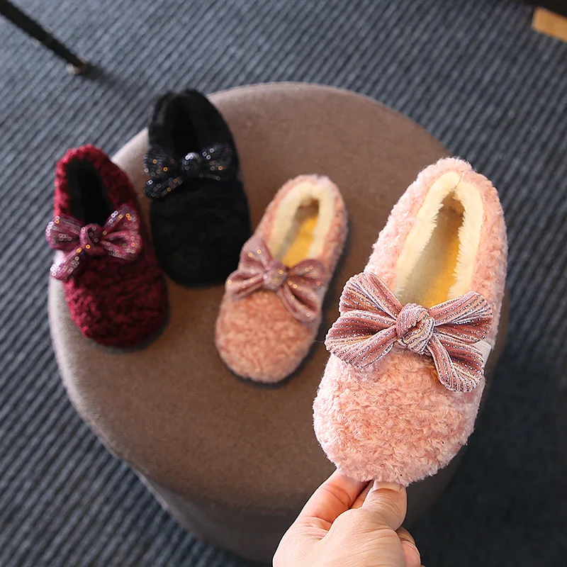 Korean Cute Bow Warm Girls Shoes Cute Slippers