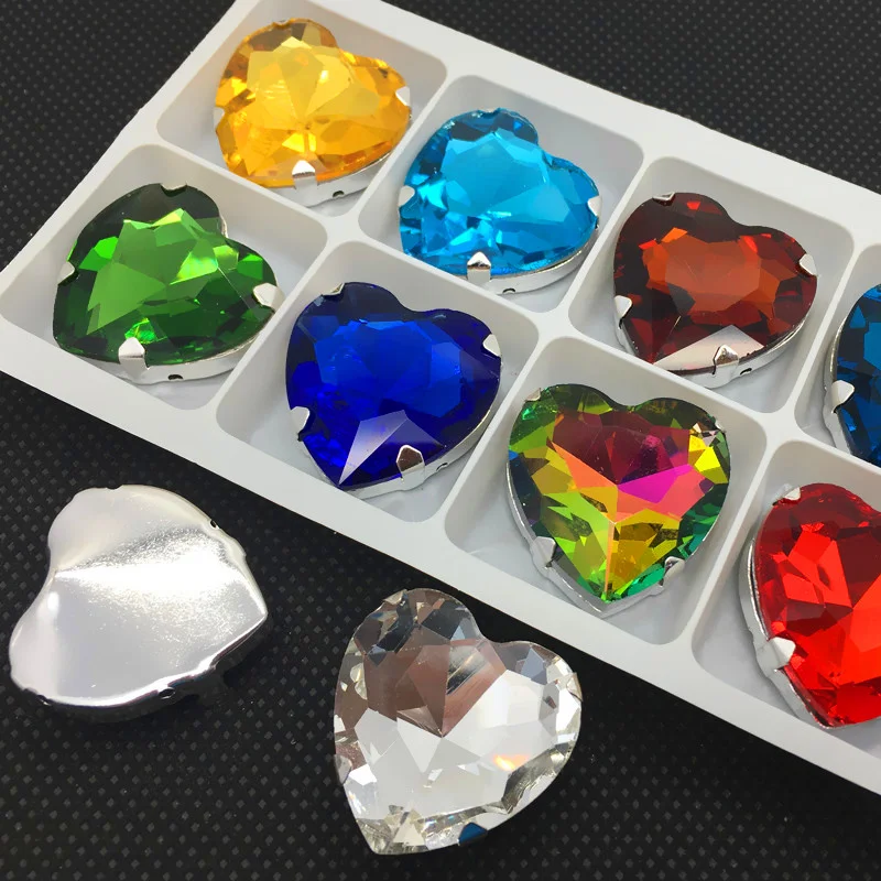 

Sew On Heart Glass Stone With Claw Setting For sewing