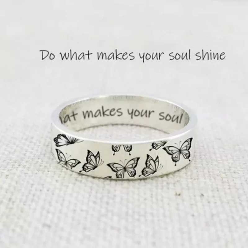 

New Fashion Retro Simple Carved Flower Butterfly Ladies Ring Men's Bohemian Exquisite Butterfly Handmade Jewelry Ring Gift