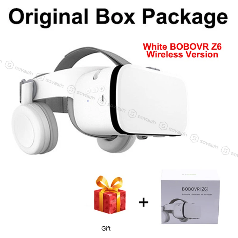White with BOX BOBO VR Z6 3D Glasses Upgrade Bluetooth Virtual Reality Glasses Box Google Cardboard Wireless VR Headset Helmet for 4.7-6.5 inch - Цвет: White with BOX