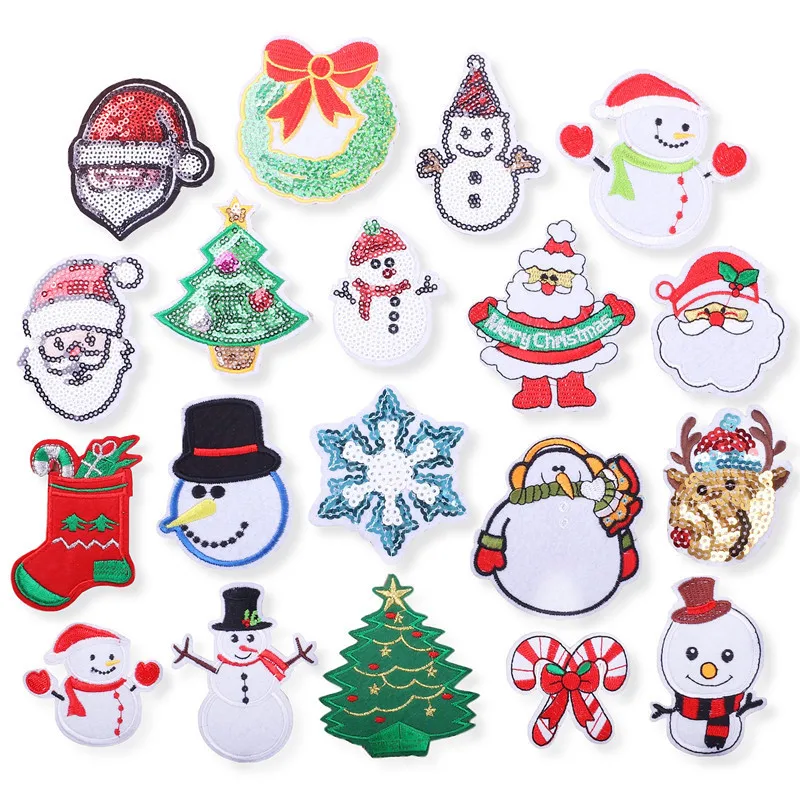 

Sequined Santa Embroidered Cloth Sticker Christmas Snowflake Computer Embroidery Christmas Snowman Patch Sticker