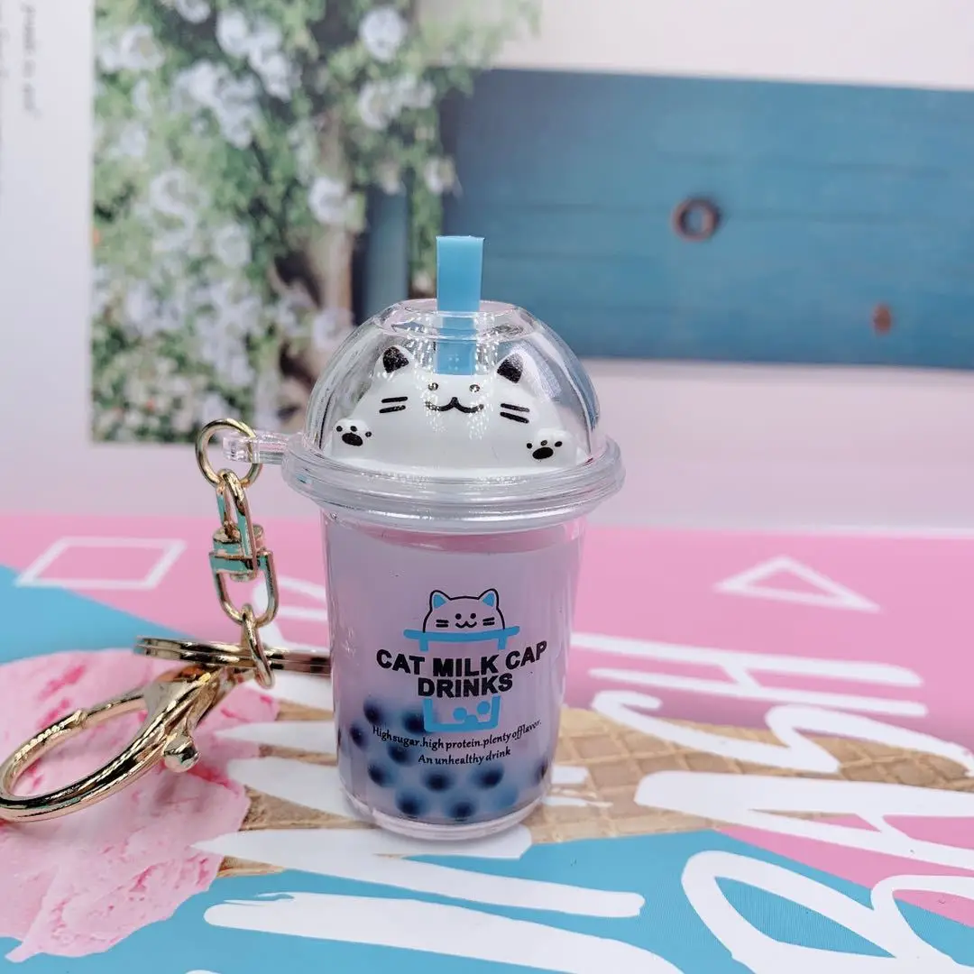 

New Creative Red Panda Bag Pendant Pearl Men Car Pendant Cat Lady Milk Tea Into Oil Quicksand Keychain Fashion Jewelry