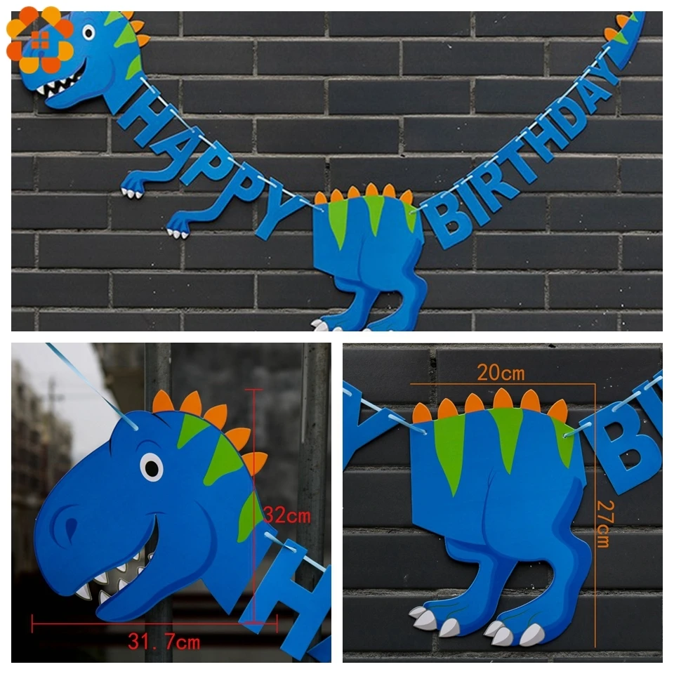 1Set Dinosaur Party Garland Happy Birthday Decorations Safari Jungle DIY Animal Banner Baby Shower Kids Boy Gifts Supplies - купить по