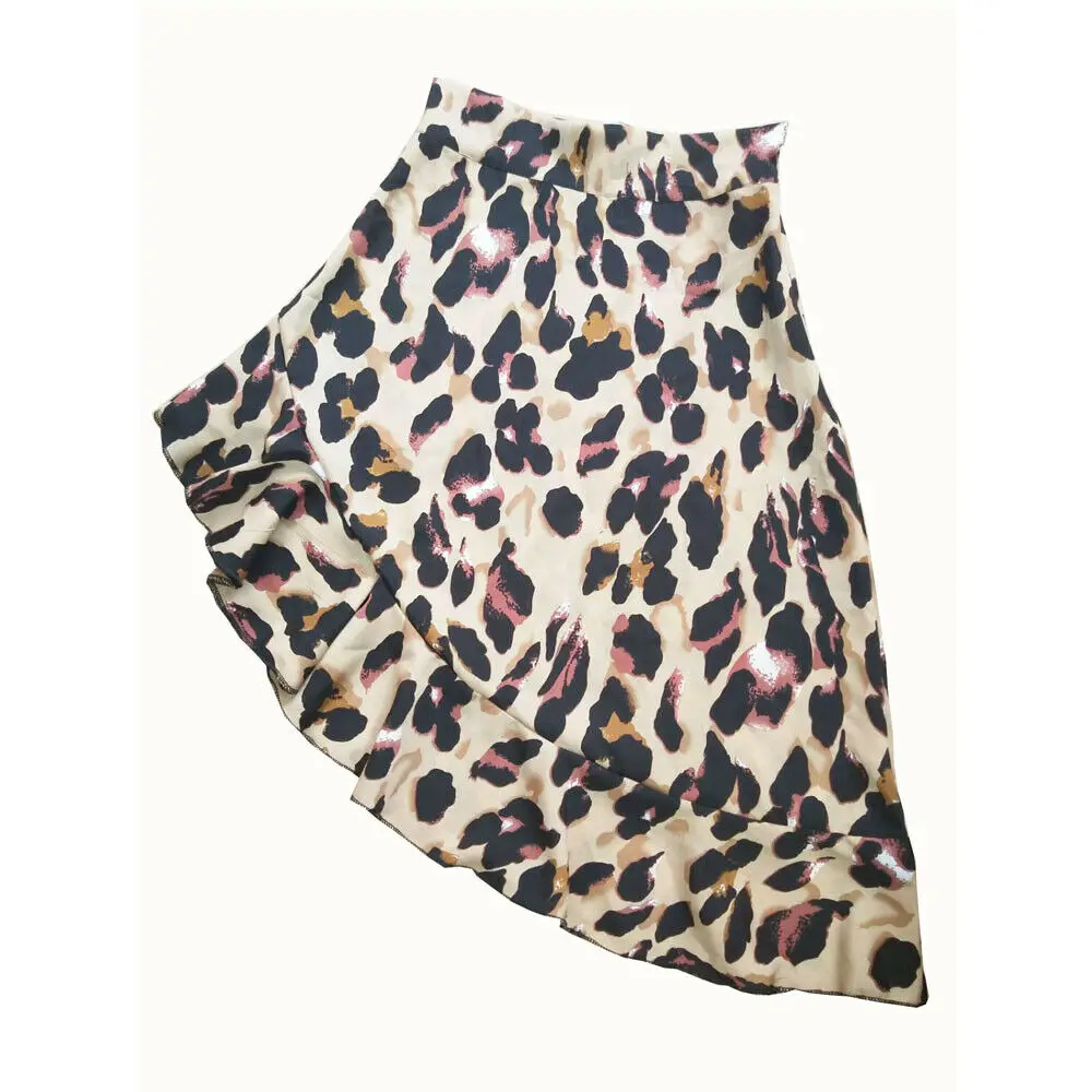 

2019 Spring Hot Sexy Leopard Print Midi Skirt Women High Waist Asymmetrical Knee Length Skirt Evening Party Skirt