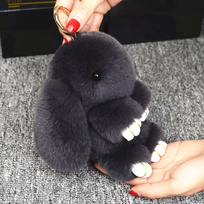 

14cm Cute Pluff Bunny Keychain Rex Genuine Rabbit Fur Key Chains For Women Bag Toys Doll Fluffy Pom Pom Lovely Pompom Keyring