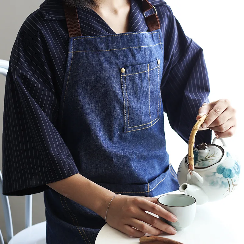 

Japanese Denim Creative Fabric Apron Korean Fashion Bakery Kitchen Home Half-Length Apron