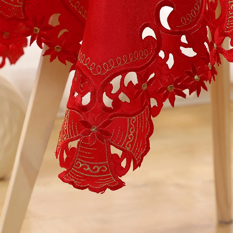 

Christmas Embroidered Table Cloth,Hollow-Out Round Table Linen,for Restaurant Dinning Xams Party Banquet Events,33 Inch