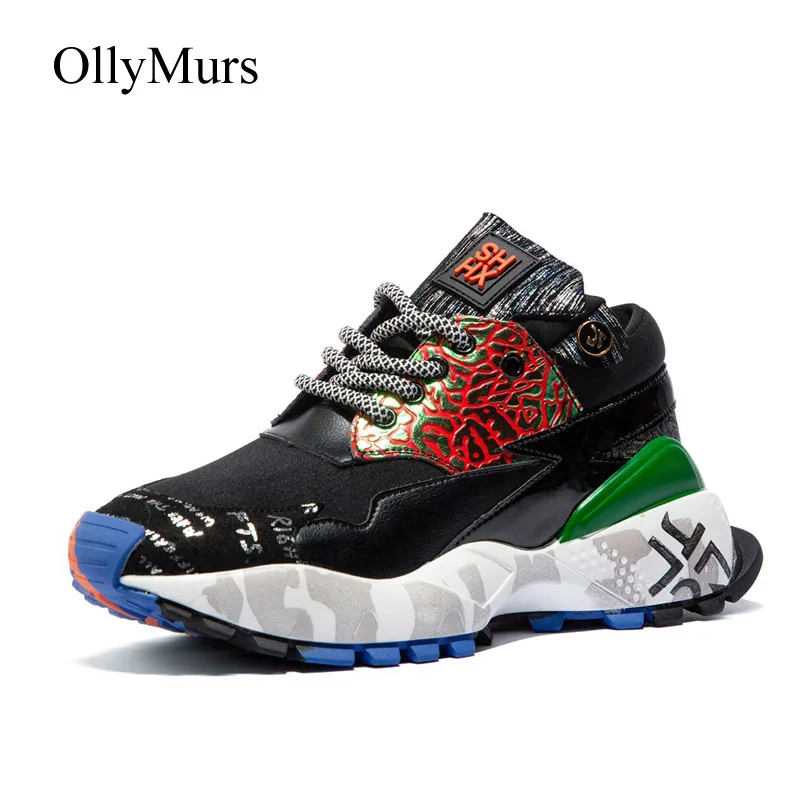 Girls Real Leather Shoes Women Platform Sneakers Black zapatos de mujer Lady Chunky footware Patchwork Female Trainers Dad | Обувь