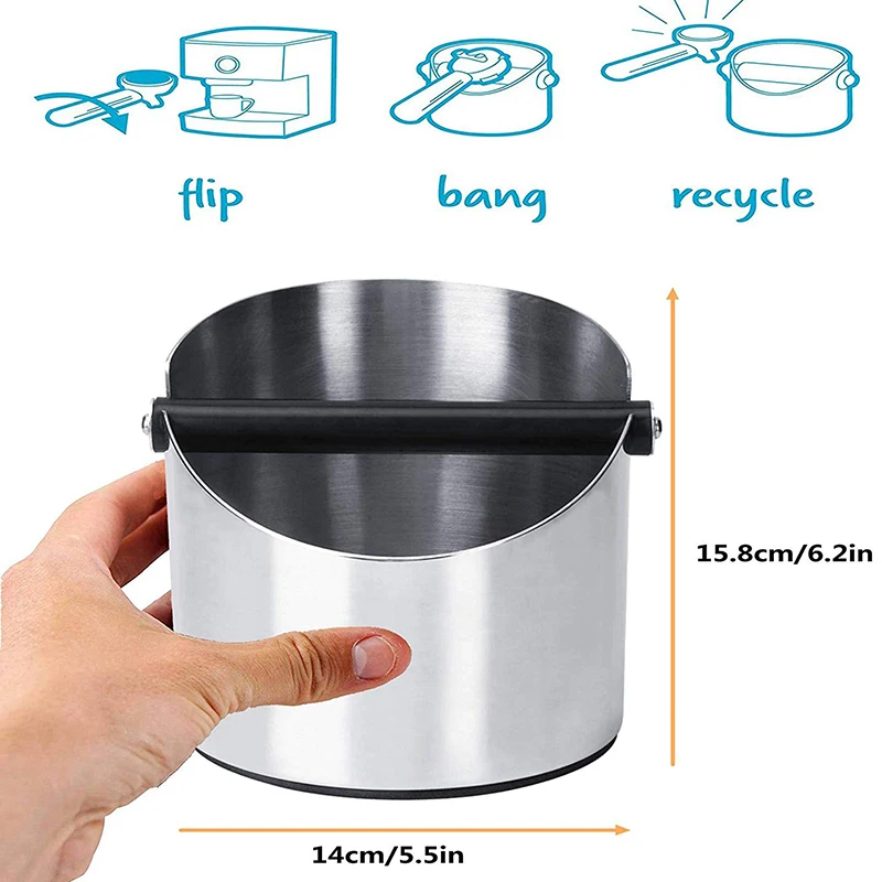 Coffee Grounds Container Round Stainless Steel Knocker Box for Barista Non-Slip Espresso Bins Grinding (158X140mm) |