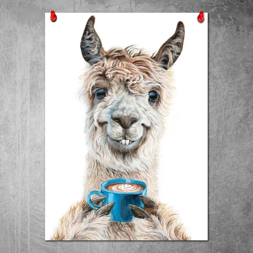 

Llama Latte Poster Canvas Painting Nordic Wall Art Pictures Living Room Home Decor No Frame