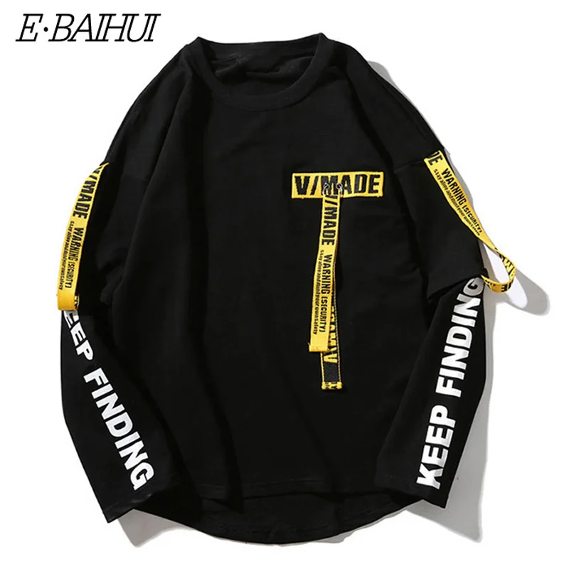 Мужская футболка с длинными рукавами и принтом в стиле Харадзюку ленты сзади