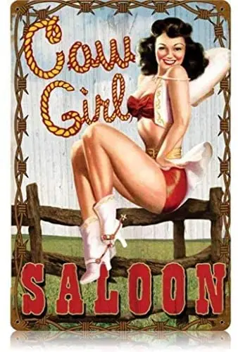 

Losea Cowgirl Saloon-Pin-Up Girl Retro Metal Tin Sign Plaque Poster Wall Decor Art Shabby Chic for Indoor/Outdoor 12x8 Inch