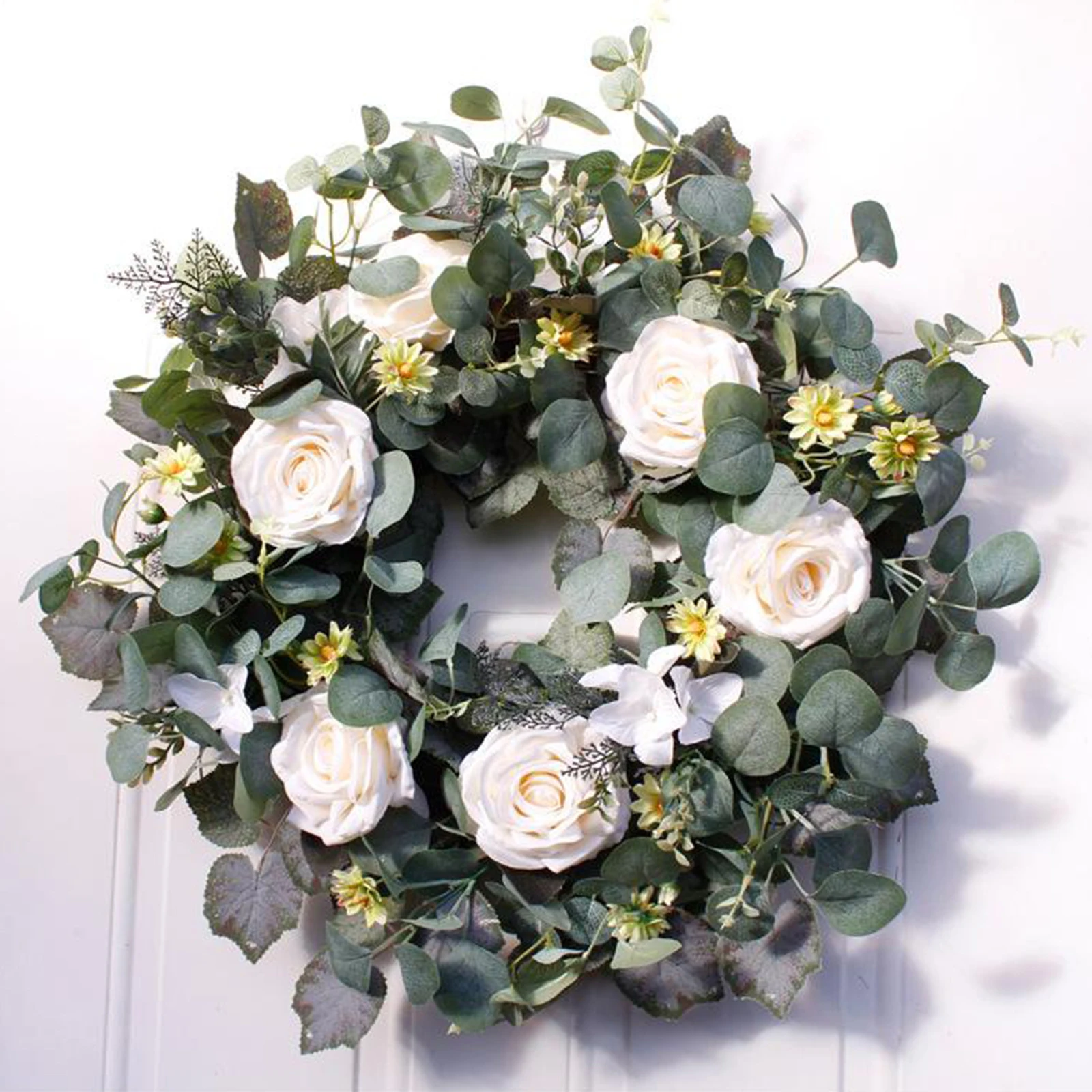

22'' Eucalyptus Wreath Artificial Leaves Rose Flower Background Hanging Wall Window Wedding Party Christmas Home Decoration