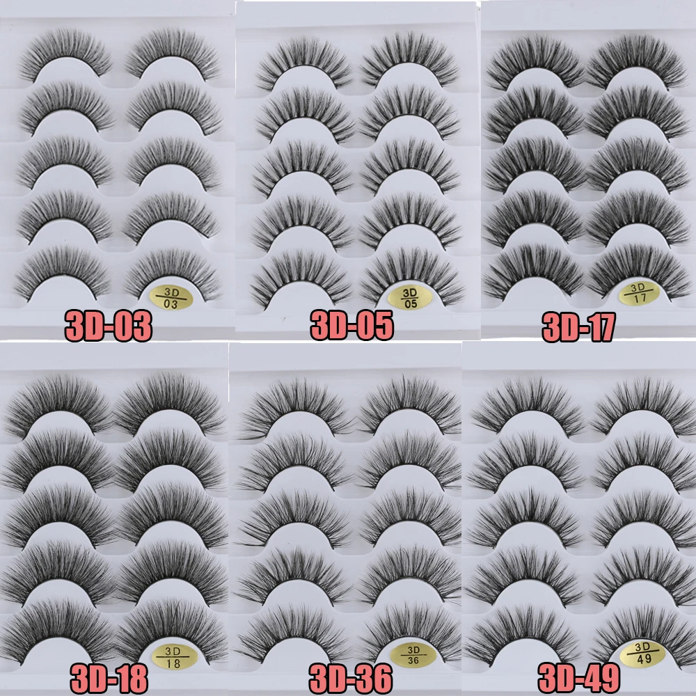 

5 Pairs 3D Faux Mink Hair False Eyelashes Multi-styles Wispies Fluffies Drama Eyelashes Natural Long Handmade Cruelty-free