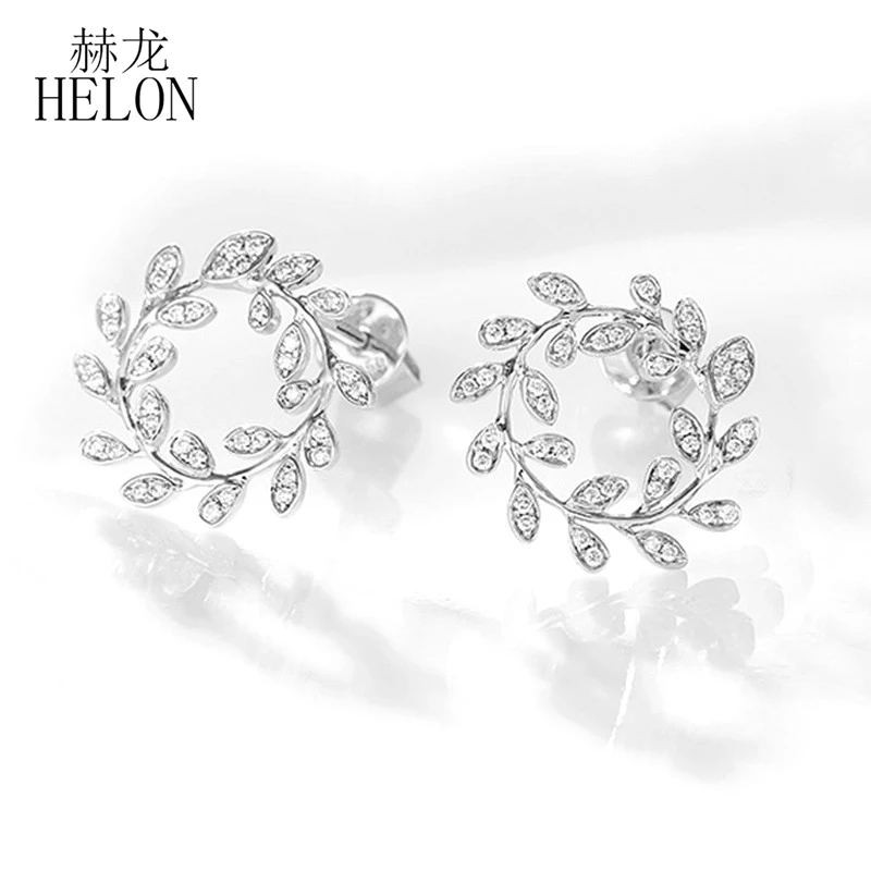 HELON Solid 14k белое золото круглые 0.21ct натуральные Алмазы обручальные свадебные серьги-гвоздики женские Уникальные изысканные модные ювелирные изделия