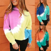 2021 autumn and winter hot quick sale popular tie dye printing color matching hoodie long sleeve sweater for women