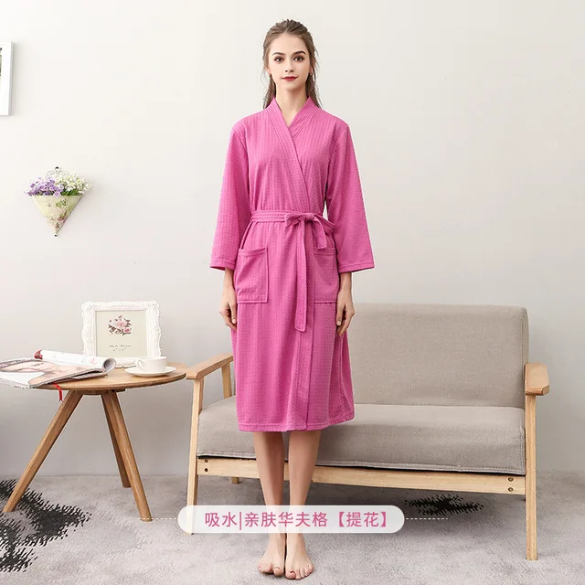 Women hot pink Весенне-осенний парный халат с v-образным вырезом, одежда для сна, банный халат, повседневное однотонное китайское кимоно, свободное интимное нижнее белье, халаты - Цвет: Women hot pink