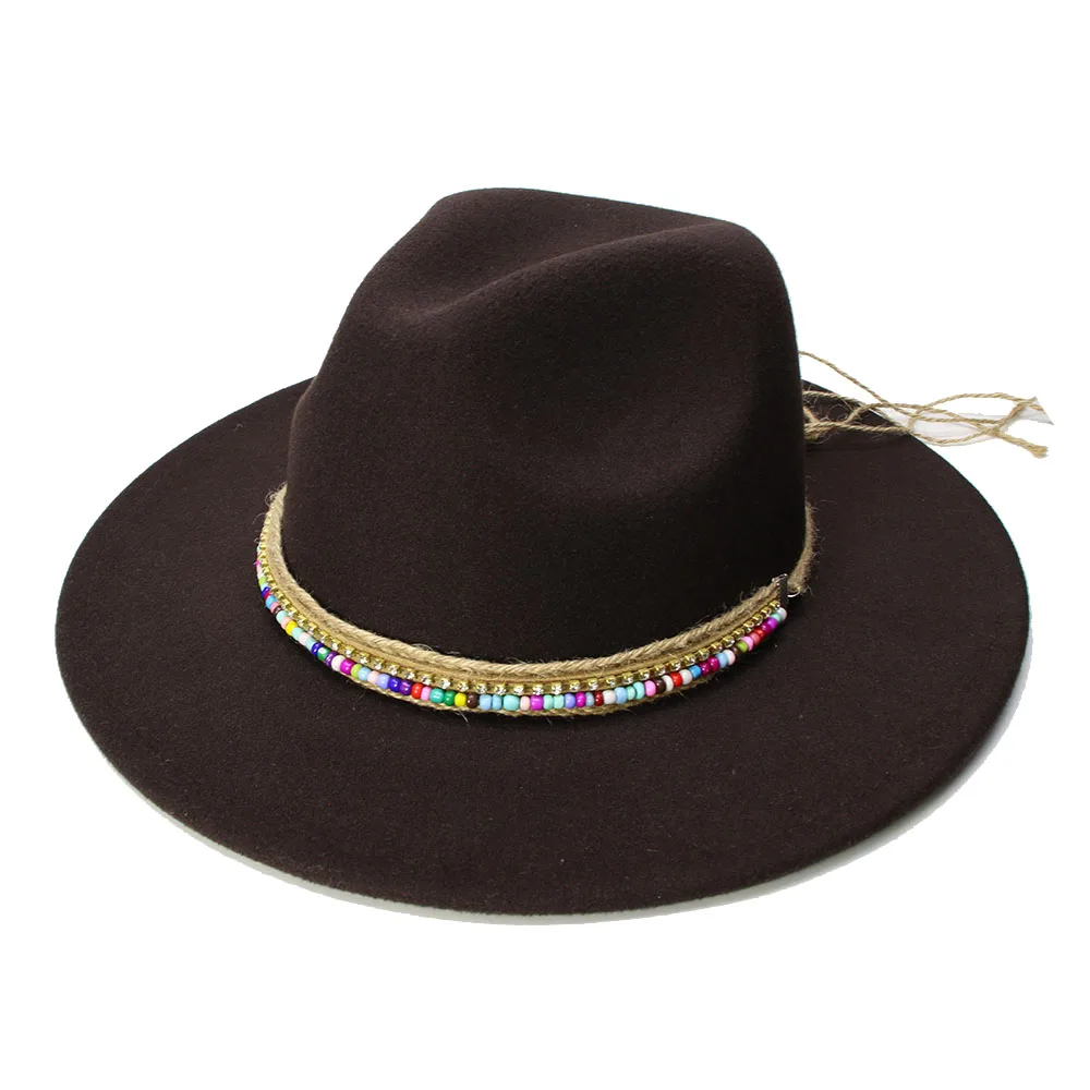 

LUCKYLIANJI Retro Kid Child Vintage 100% Wool Wide Brim Cap Fedora Panama Jazz Bowler Hat Braid Band With Flower (54cm/Adjusted)