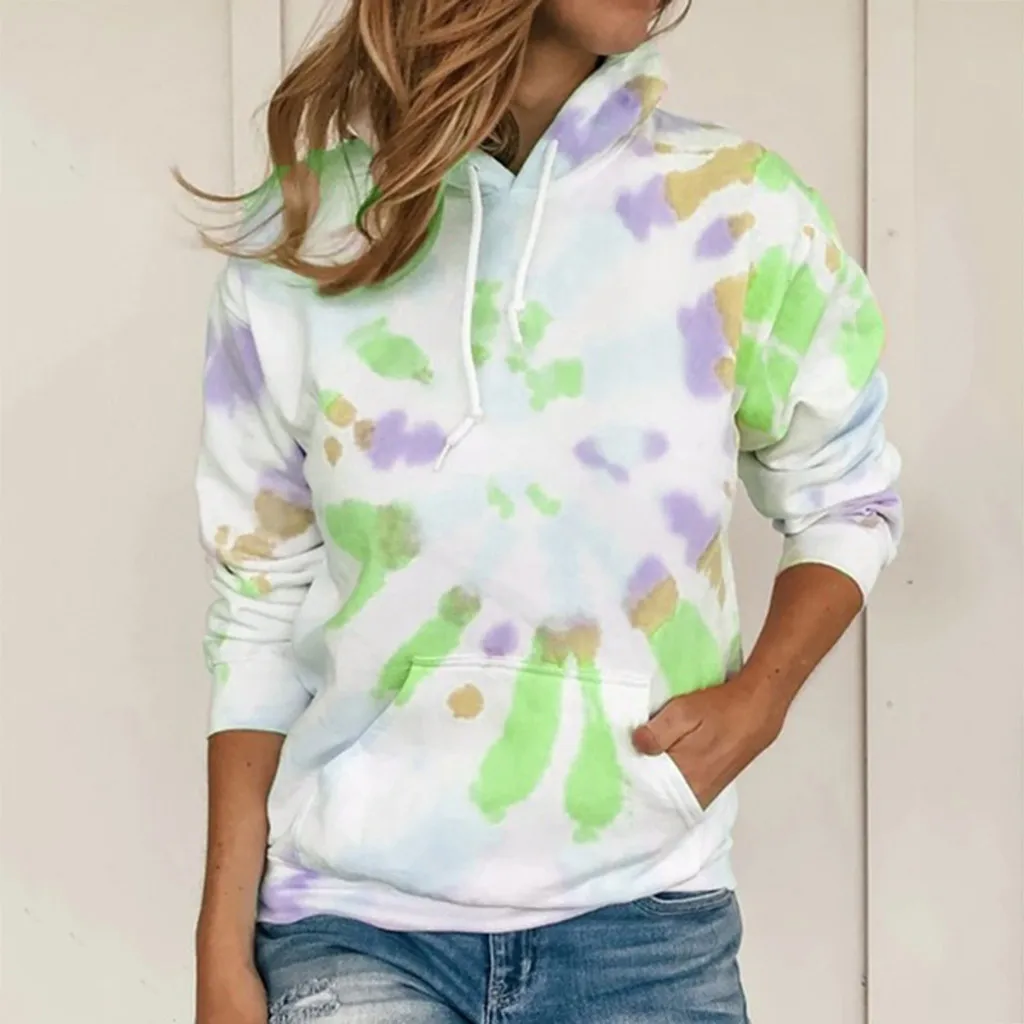 Размера плюс Женская Спортивная толстовка с капюшоном и тай-дай печатные