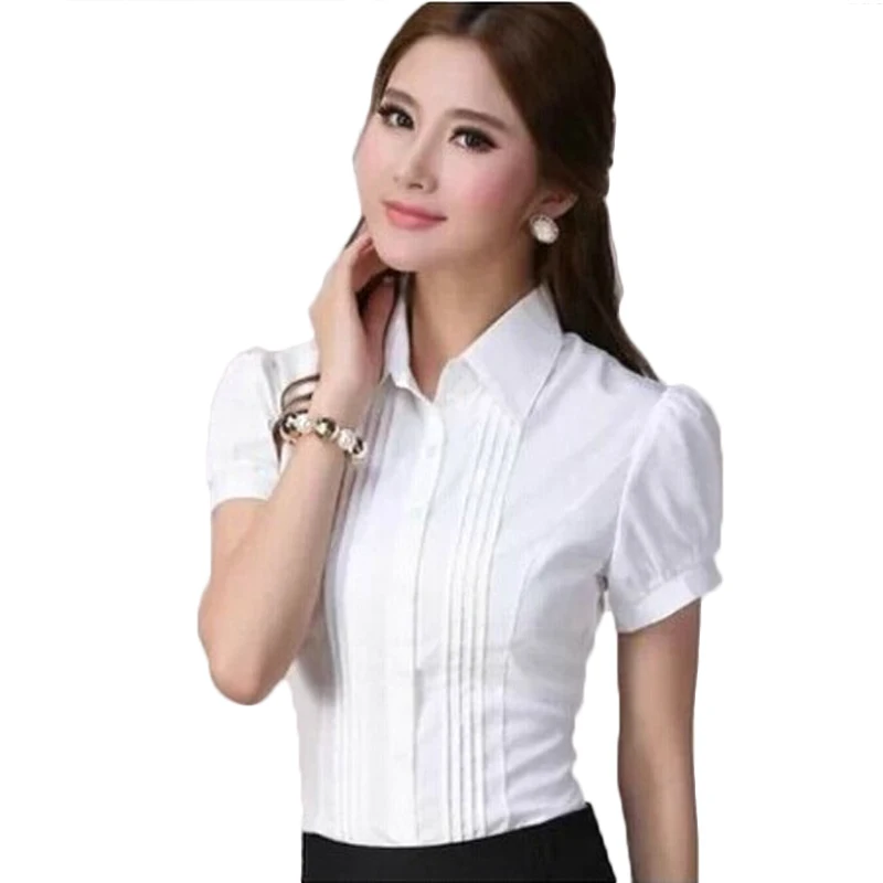 Женская шифоновая приталенная рубашка с длинным рукавом белая