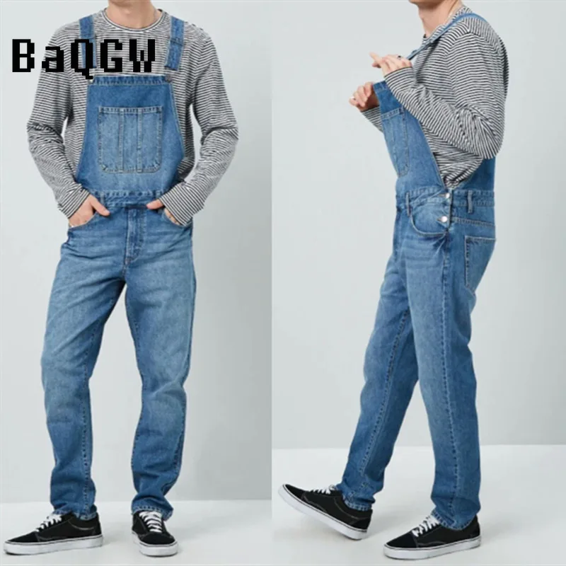 Джинсовый комбинезон для мужчин уличная одежда модные прямые джинсовые