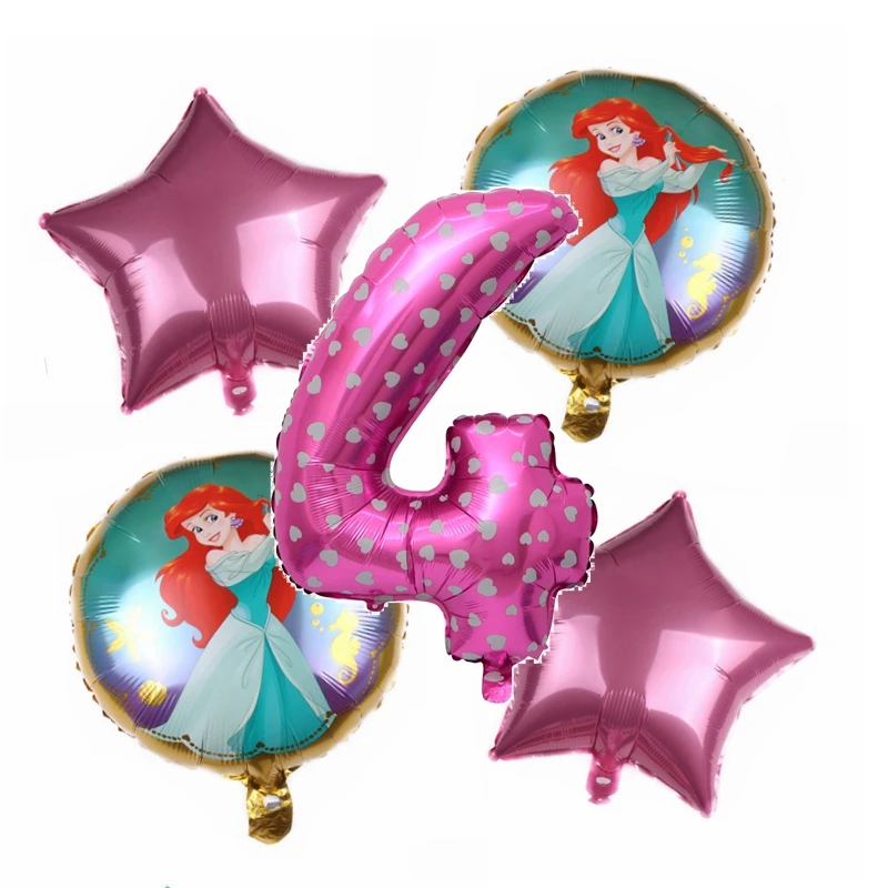 5 шт. 32-дюймовые круглые Мультяшные шарики Ариэль принцесса Русалка