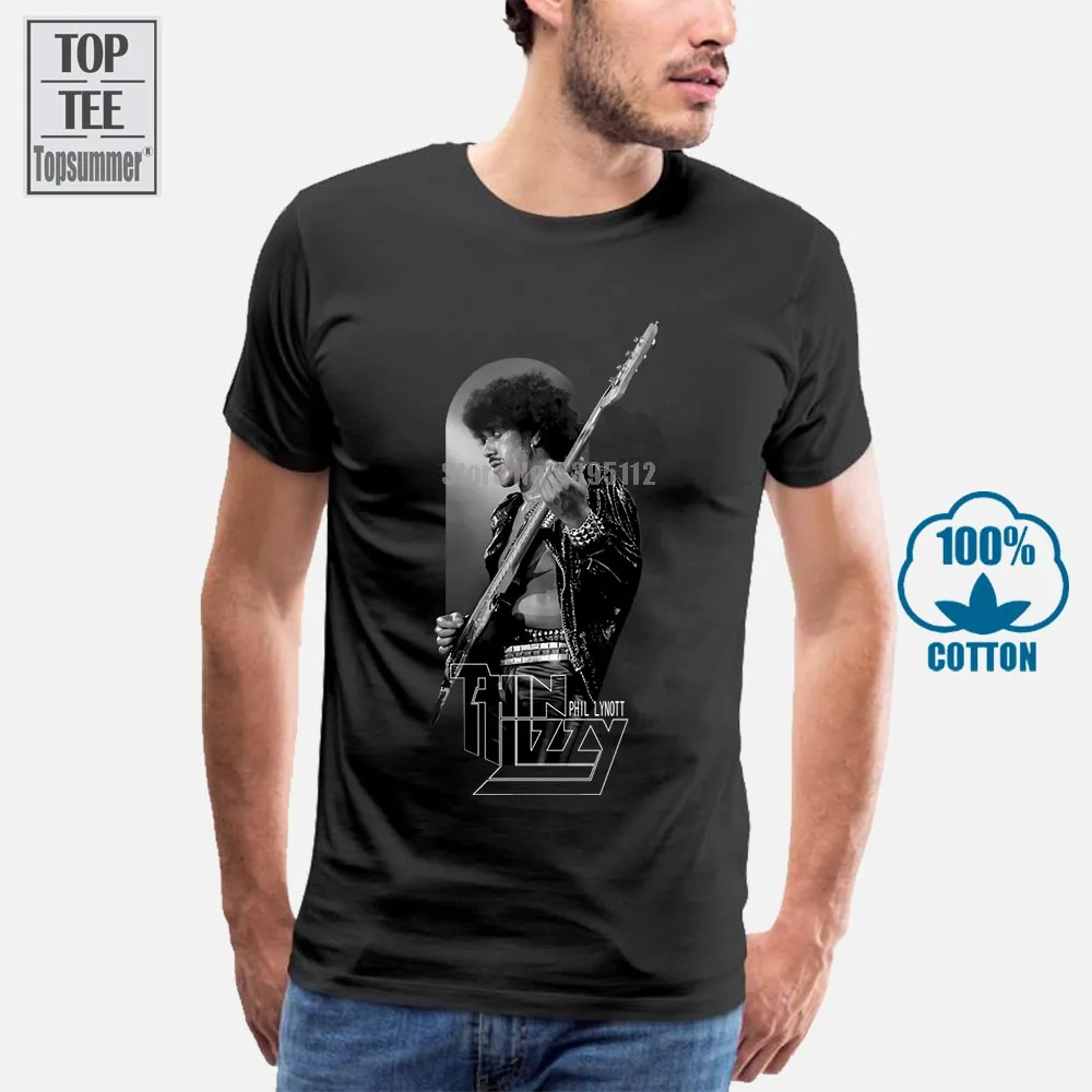 

Thin Lizzy Phil Lynott Retro Rock Black T Shirt Size S 3Xl Classic Cotton Men Round Collar Short Sleeve