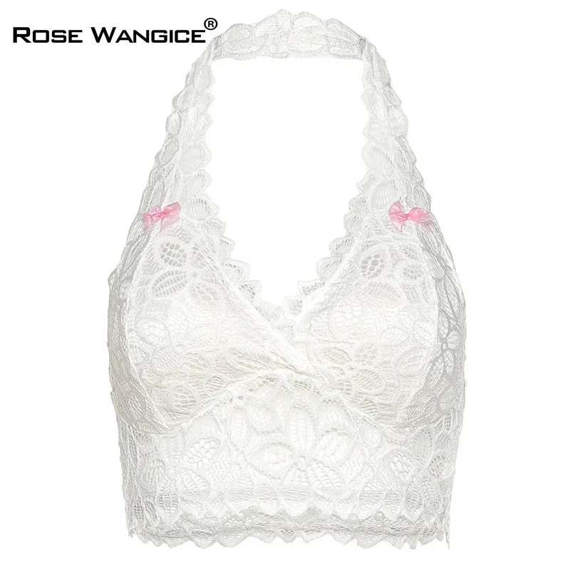 

Fashion Sexy White Lace V Neck Backless Slim Women Tank Top Summer 2021 New Street Home Wear Wild Basic Stretch Top