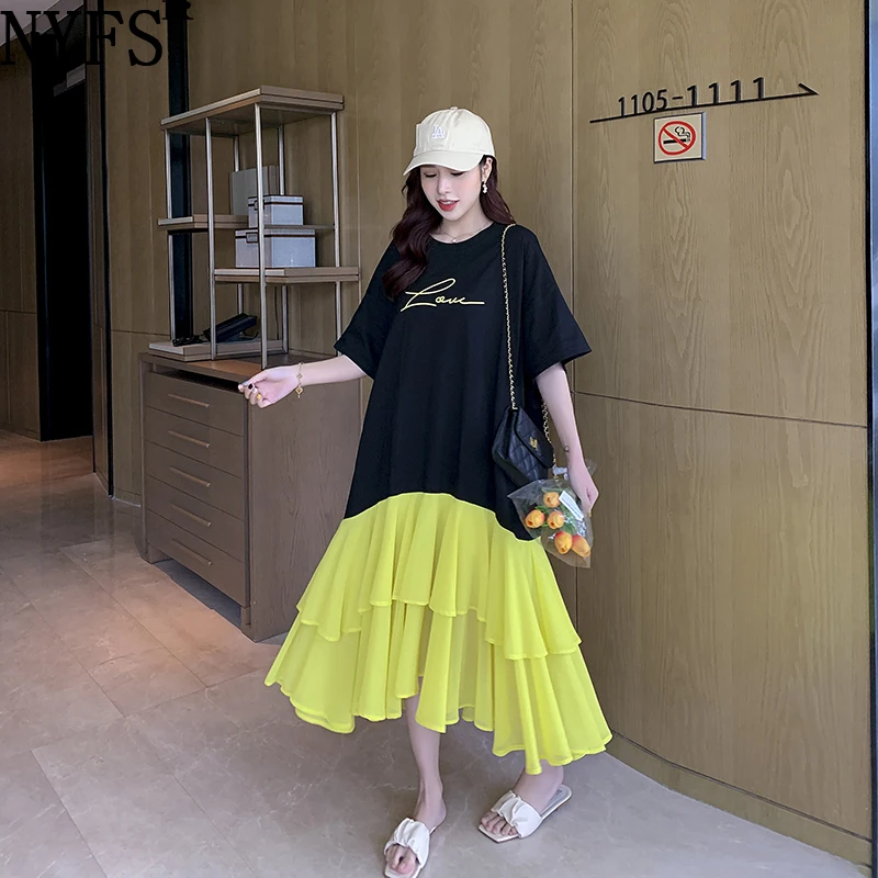 

Женское шифоновое платье с принтом NYFS, Свободное длинное платье составного кроя в Корейском стиле с подолом, лето 2022