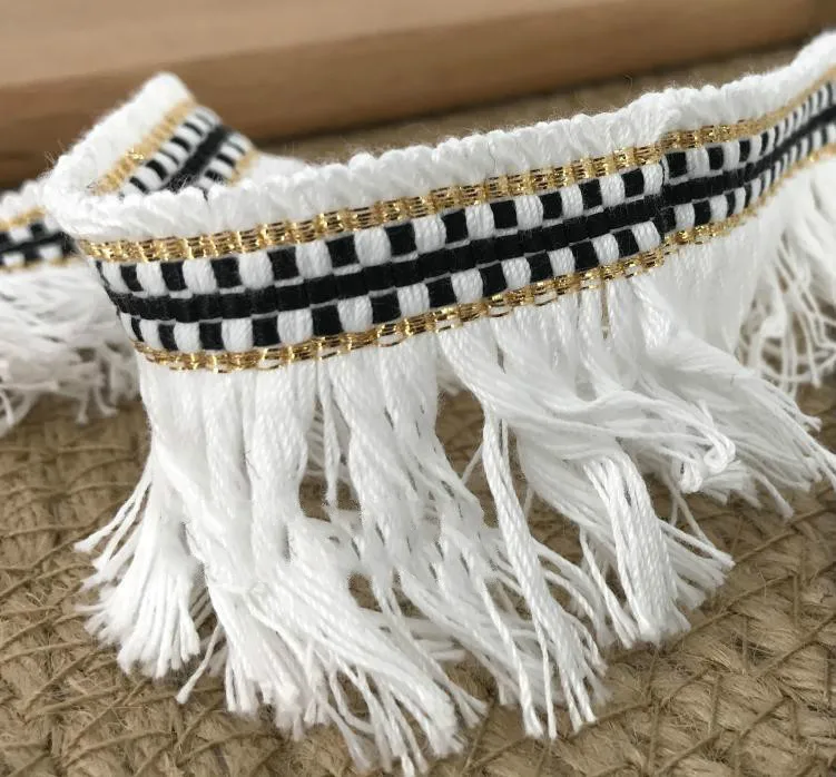 5Yards/Lot Gold Thread Ribbon Lace Trim Tassel Skirt Curtain Fringe Decoration Side Ethnic Wind Clothing Accessories 4.5CM Wide | Дом и сад