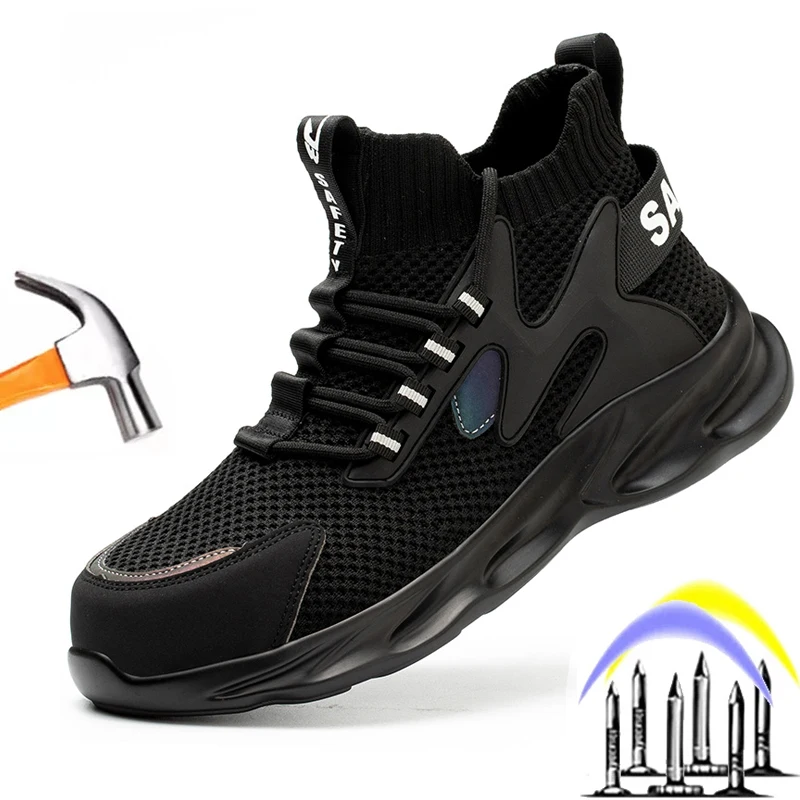 

2021 Breathable Safety shoes male Summer season Anti-smash and anti-puncture Work shoes Steel toe cap Men's boots