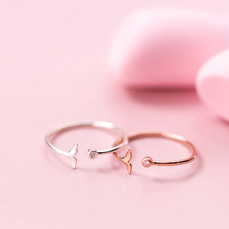 Женское Открытое кольцо с хвостом русалки из серебра 100% пробы|Кольца| |