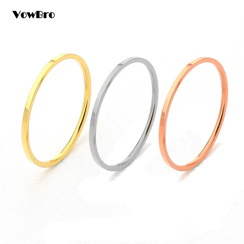 

VowBro 1MM Thin Titanium Steel Silver color Couple Ring Simple Fashion Rose Gold Color Finger Ring For Women and Men mens gifts