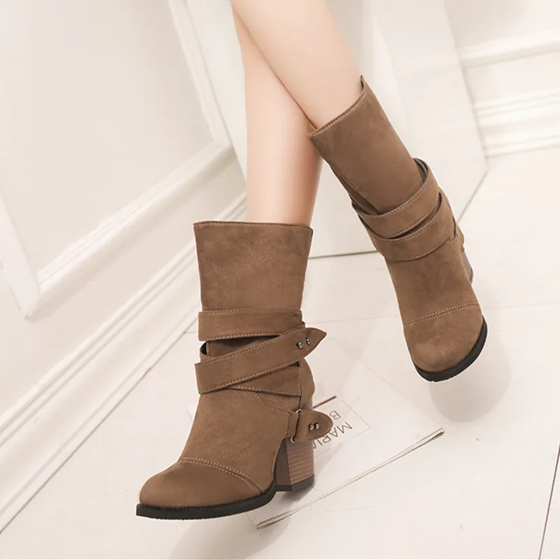 High Heels Ankle Boots Gray Brown Black Womens Shoes Large Sizes 42 43  Comfort Autumn Winter Fashion Woman Chunky Heels Boots