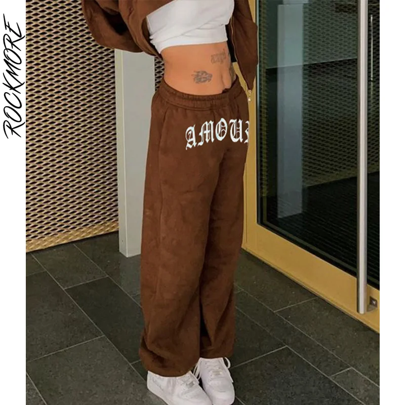 

Rockmore Brown Printed Sweatpants Casual Harajuku Pencil Trousers Autumn Winter Loose Low Waist Pants Streetwear Gothic Joggers
