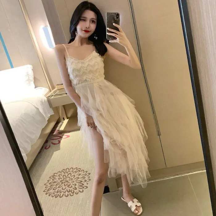 Женское платье с блестками Сетчатое приталенное оборками модное лето|Женские