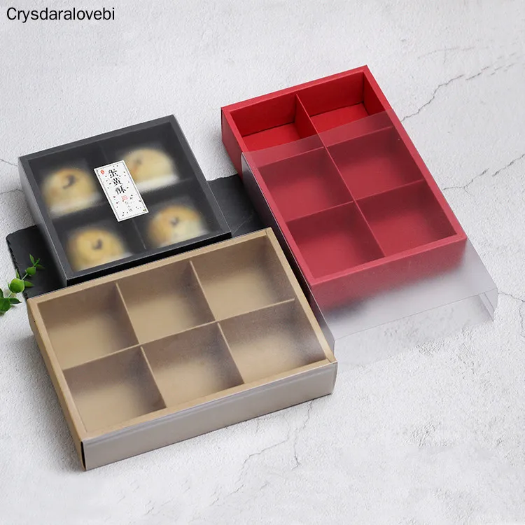 

10PCS Cookie Biscuit Box Drawer Kraft Paper Box Window Cake Macaron Gift Box Packaging Wedding Birthday Party 4/6grid Gift Boxes