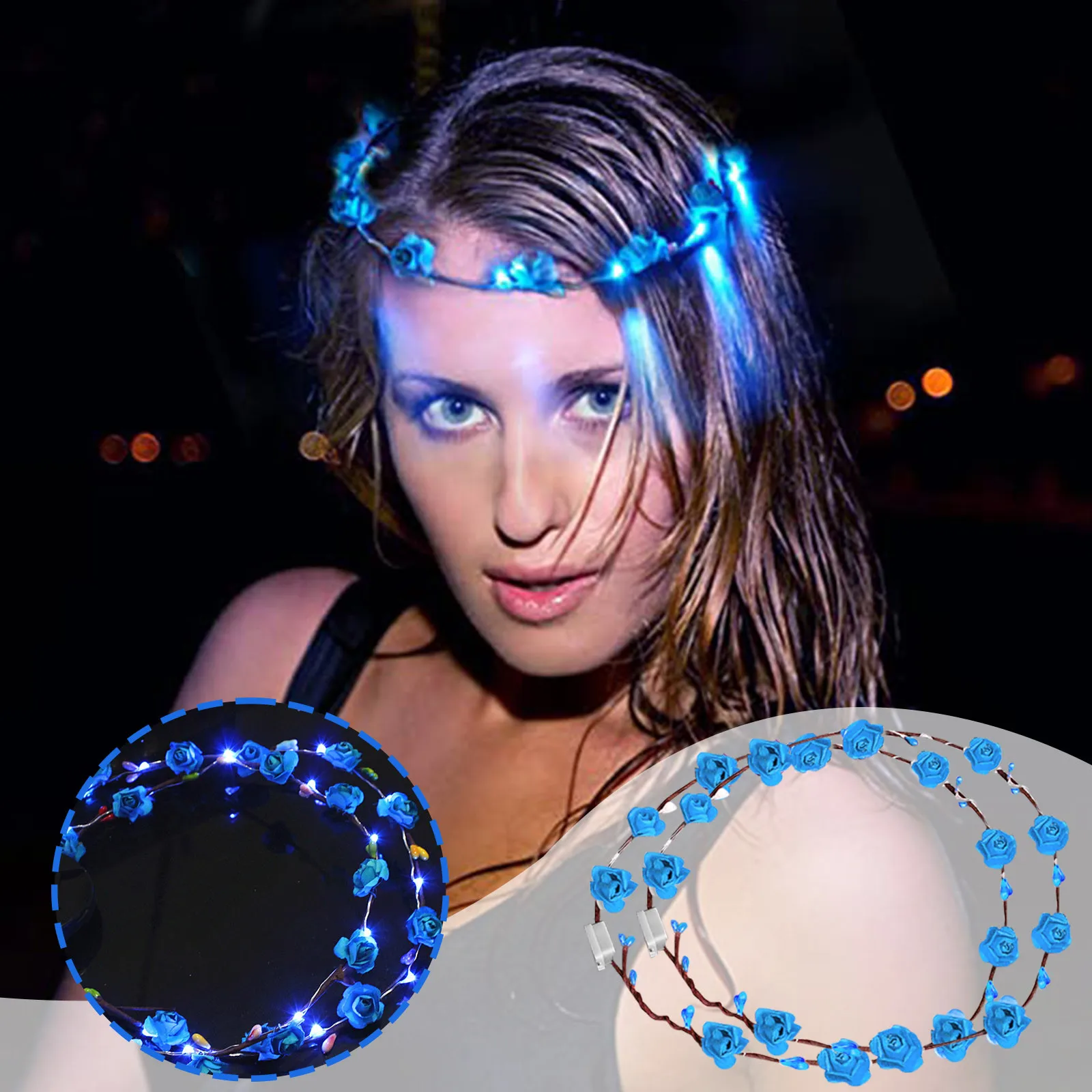 

2 Pcs LED Flower Crown Headband Luminous Headpiece Light Up Flowers Wreath Glowing Garland Funny Party Crown Flower Headband#F