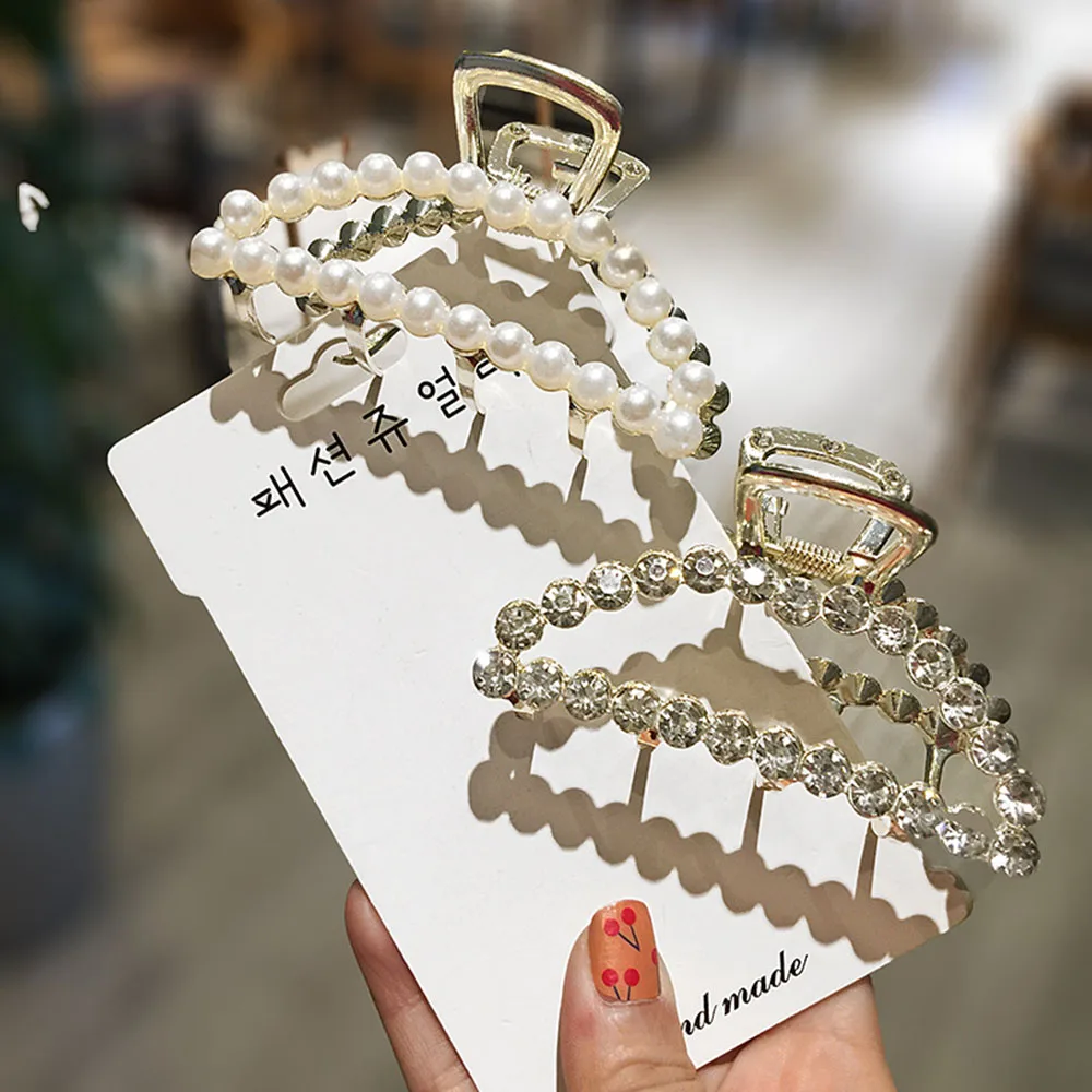 Заколки крабы женские с жемчугом и кристаллами 1 шт.|Шпильки заколки для волос| |