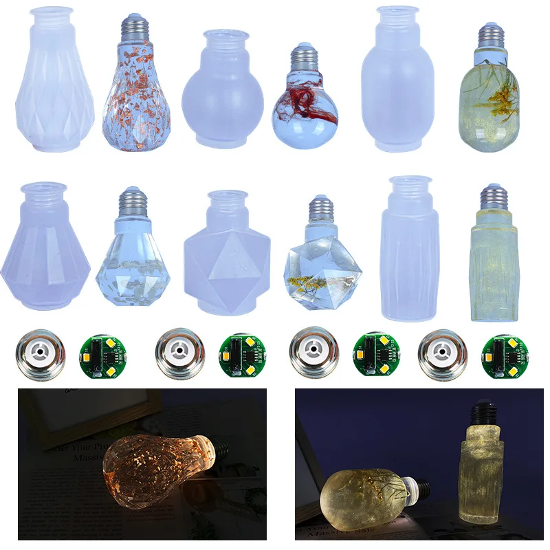 6 Types Light Bulb Epoxy Resin Mold For Handmade DIY Lamp Cap Wick Screw Mouth Silicone Mold Home Decoration Crafts Making Tools