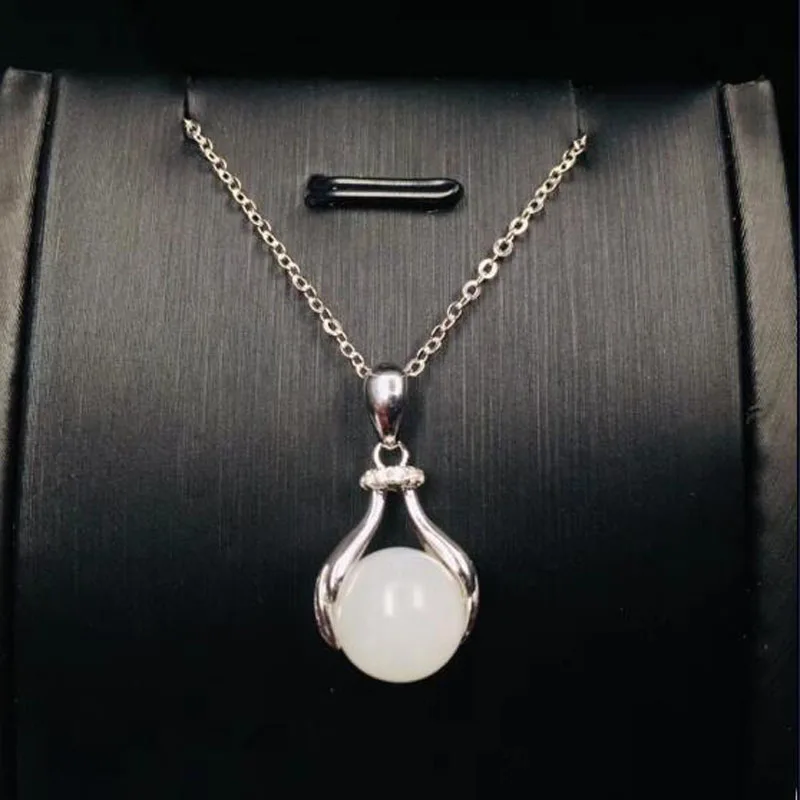 Natural Chinese HeTian White Jade Inlaid Beads Drop Pendant Beautiful 925 Silver Necklace Fashion Charm Jewelry For Men Women Gi | Украшения