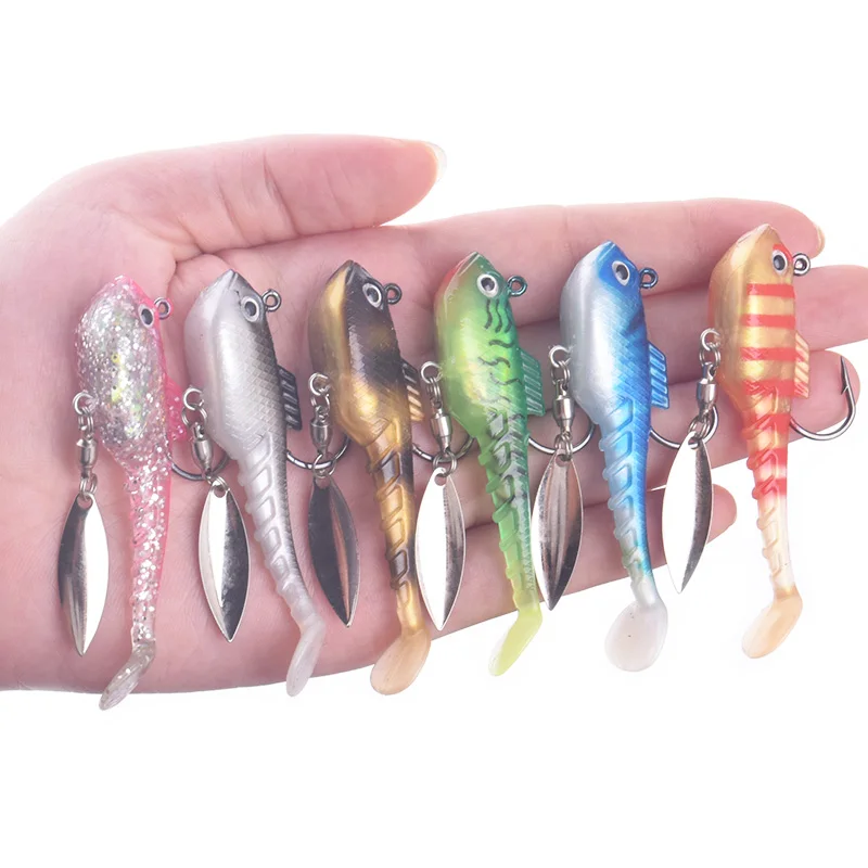 1PCS Jig Head Wobblers Soft Lures 7cm 11.5g Silicone Artificial Bait With Spinner Metal Spoon On Tail For Bass Jigging Swimbaits
