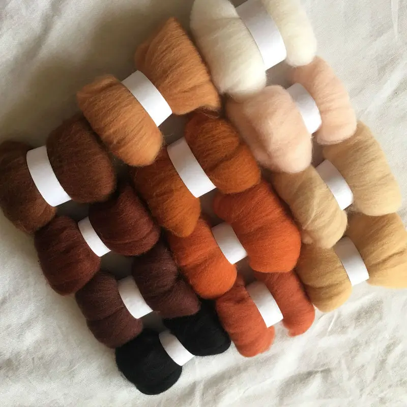 

WFPFBEC 12colors wool for felting 70S wool felt needle felting 5g/10g/20g/50g/100g/color merino wool roving wool felt fabric