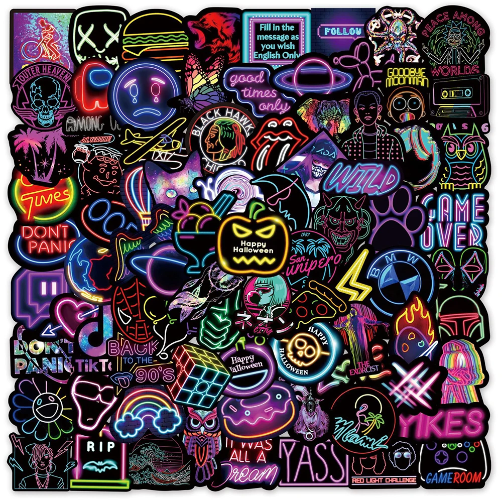 

Наклейки неоновые Мультяшные водостойкие, 10/30/50/100 шт.