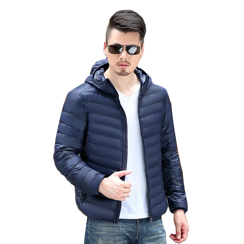 Зимний Легкий пуховик Мужская водонепроницаемая короткая куртка с капюшоном