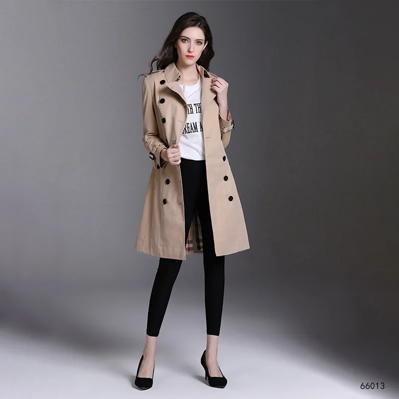 2019 женский весенний осенний однотонный длинный двубортный тонкий зимний плащ с