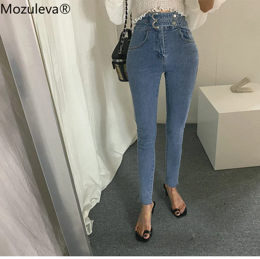 Женские двубортные джинсы с завышенной талией эластичные брюки-Капри из денима