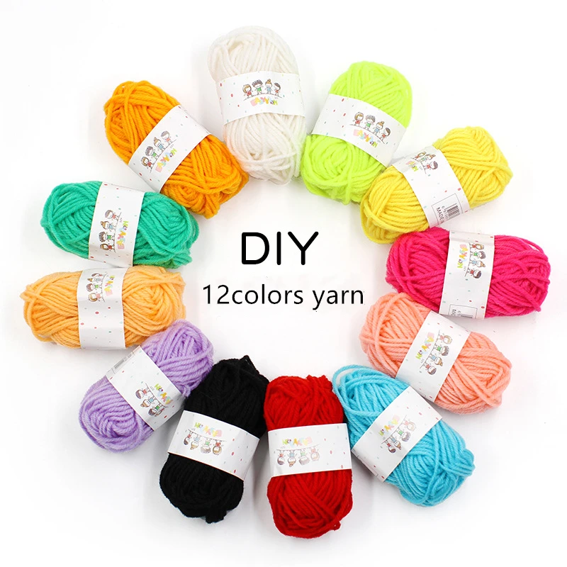 

12 Colors/Set 4Strand Crochet Yarn Colored Wool Children Handmade Yarn Ball DIY Knitting Sticker Painting Doll Supplies 120g