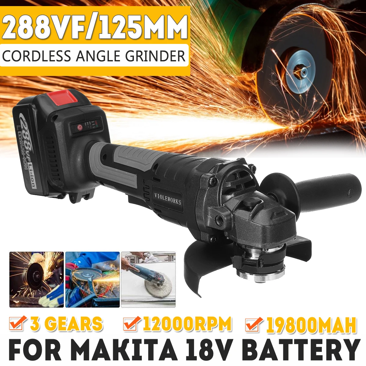 

Бесщеточная ударная угловая шлифовальная машина 288VF, 1580 Вт, 125 мм