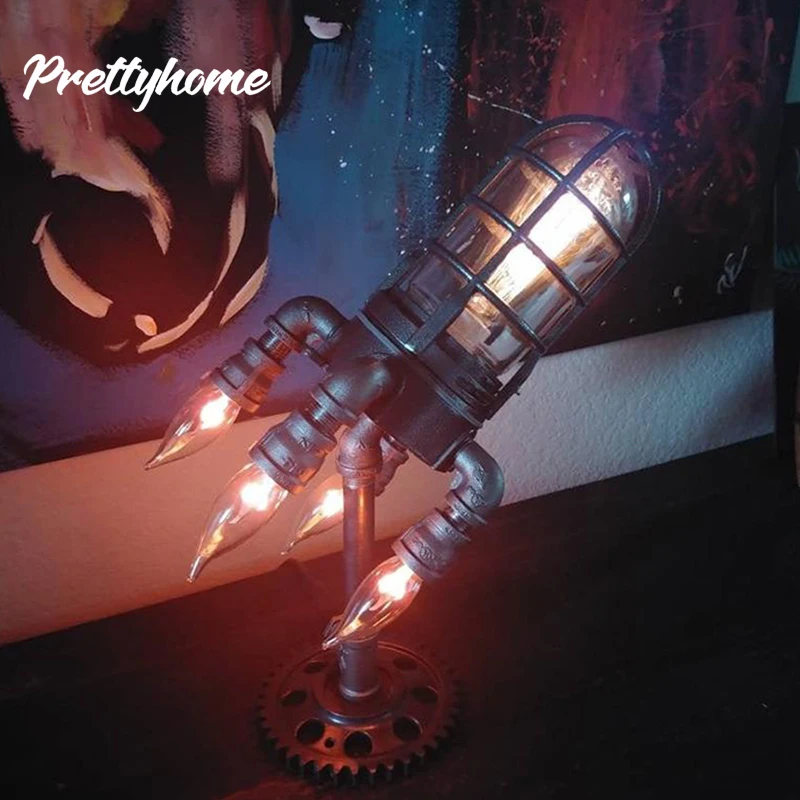 

Industrial Steampunk Lamp Vintage Rocket Desk Light, Retro Decor for Home,Living Room,Bedside Table,Nightstand